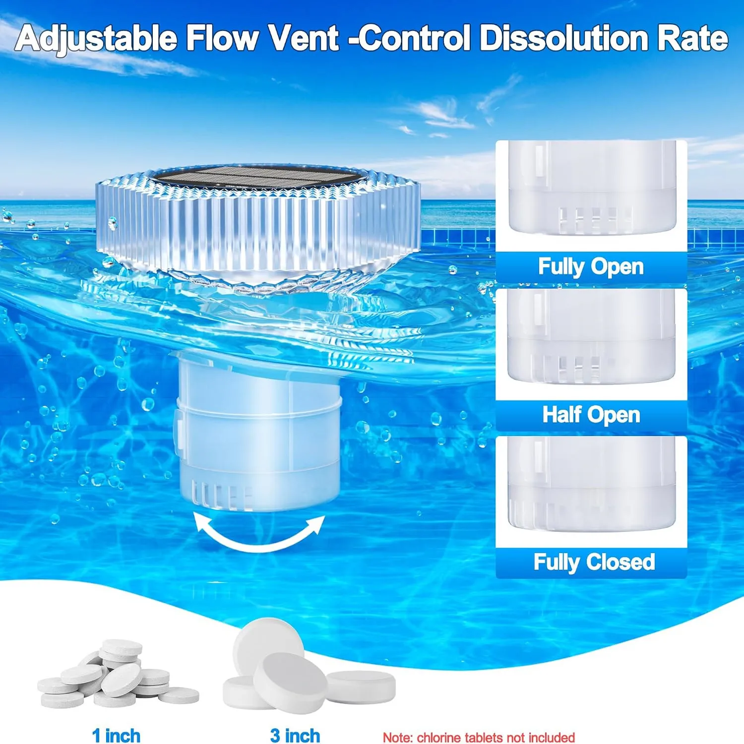 Waterproof Solar Pool Light with Remote 5 Color Changing Modes IP68 Certified Floating Tablet Dispenser for Pool Care