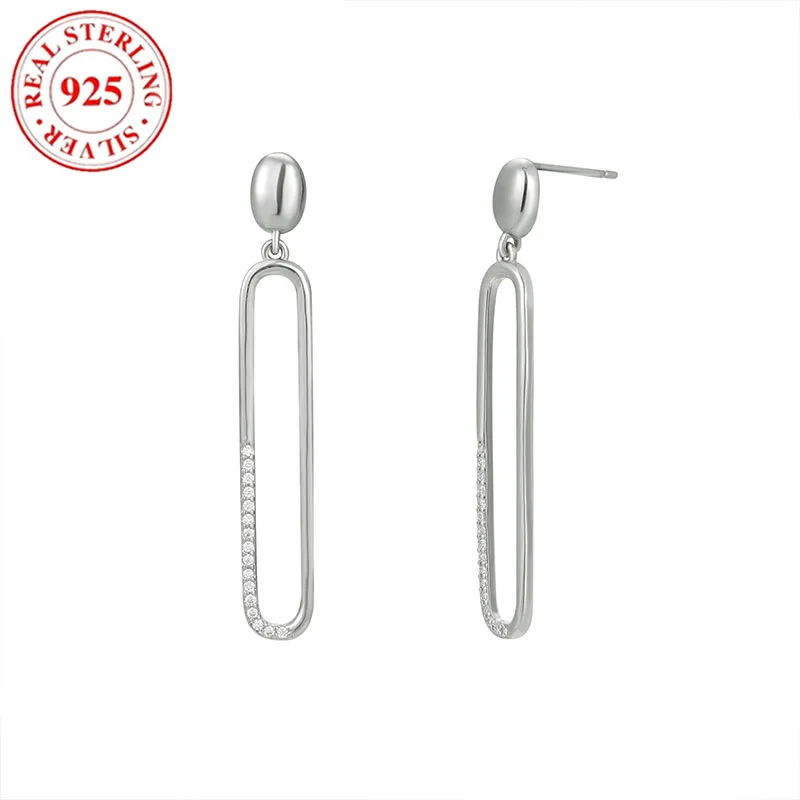 

S925 Sterling Silver Long Hoop Earrings with Diamonds Hypoallergenic Suitable for Gifts