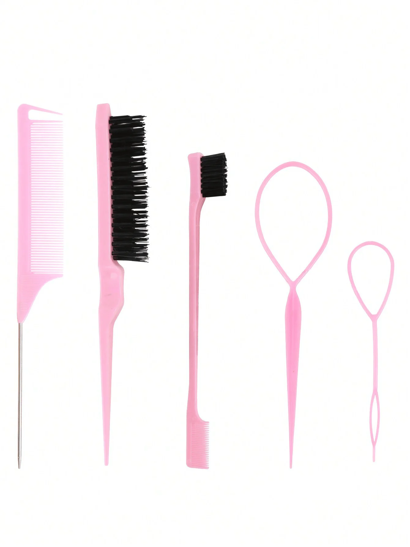 

Pink Tail Comb, Detangling Brush, Double-Sided Edge Control Brush And 2 Sizes Of Topknot Styling Tools Set, Suitable For Hairstyle Braiding And Shaping Hair Styling Kit Hair Tool Kit,Travel,Birthday
