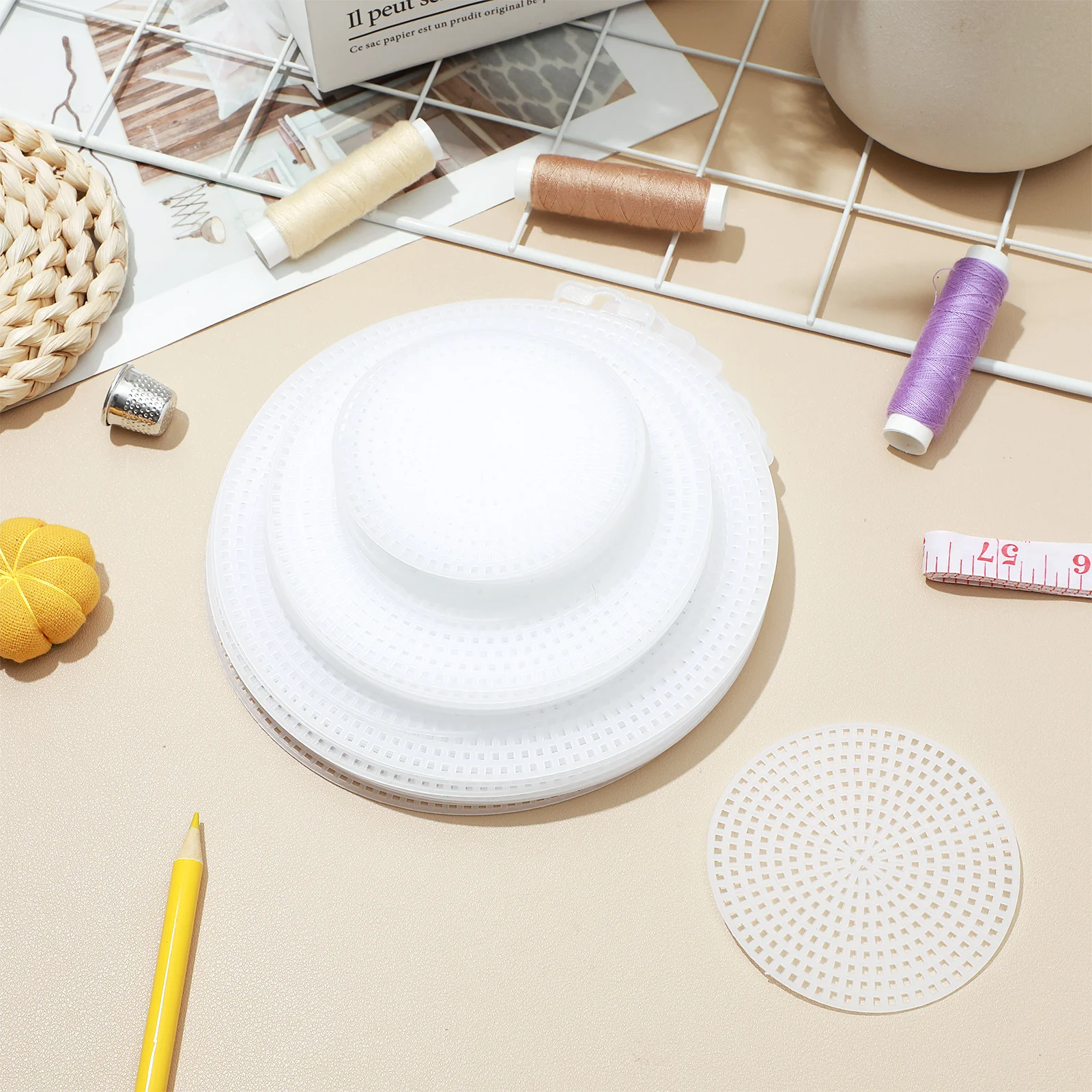 

30pcs Round Cross Stitch Mesh Sheets Premium Plastic Canvas For Diy Coasters Bags Embroidery Craft Projects Portable