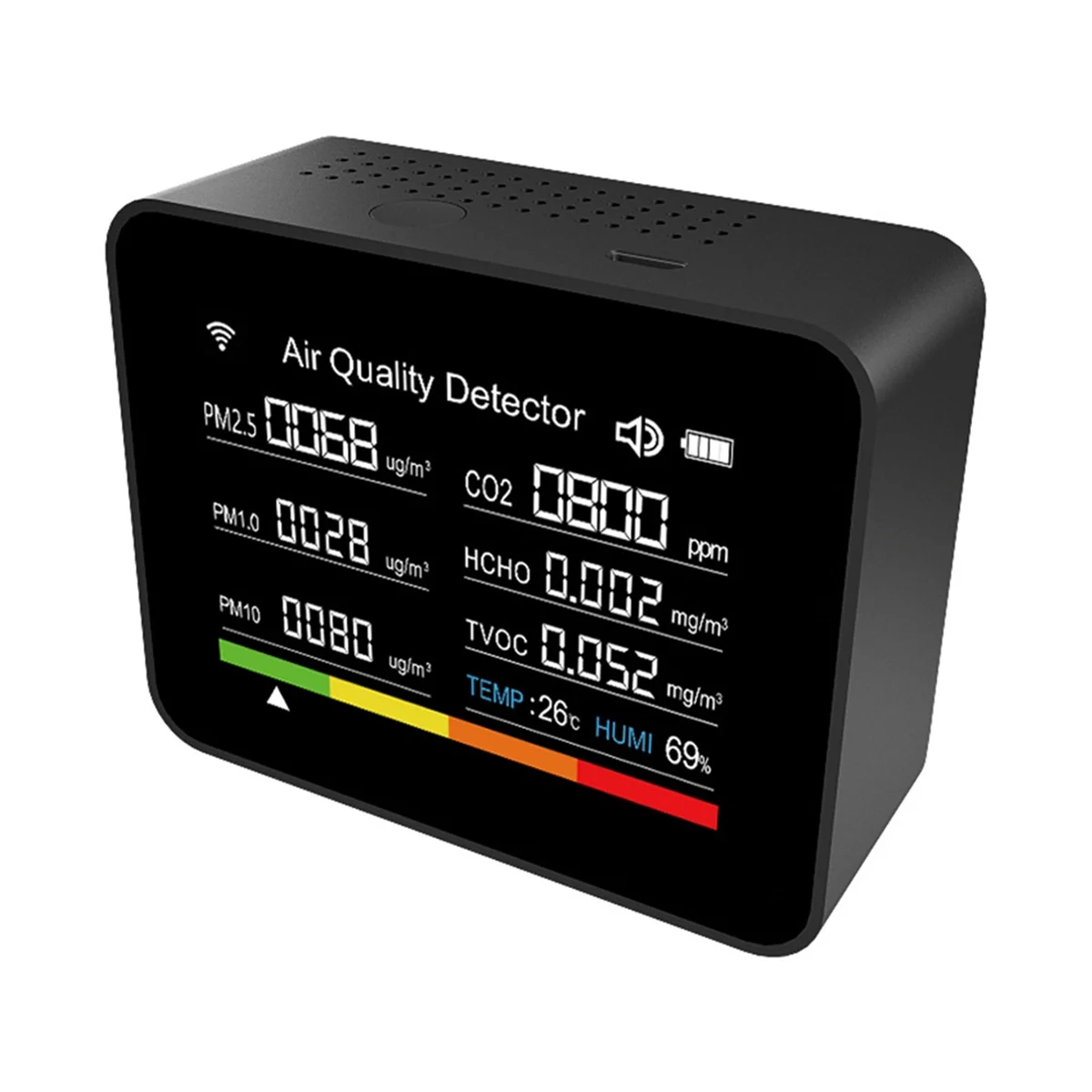 ABNP 13 в 1 Tuya WIFI Монитор качества воздуха CO2/TVOC/HCHO/PM2.5/PM1.0/PM10/температура/влажность/время/дата/будильник/таймер-черный