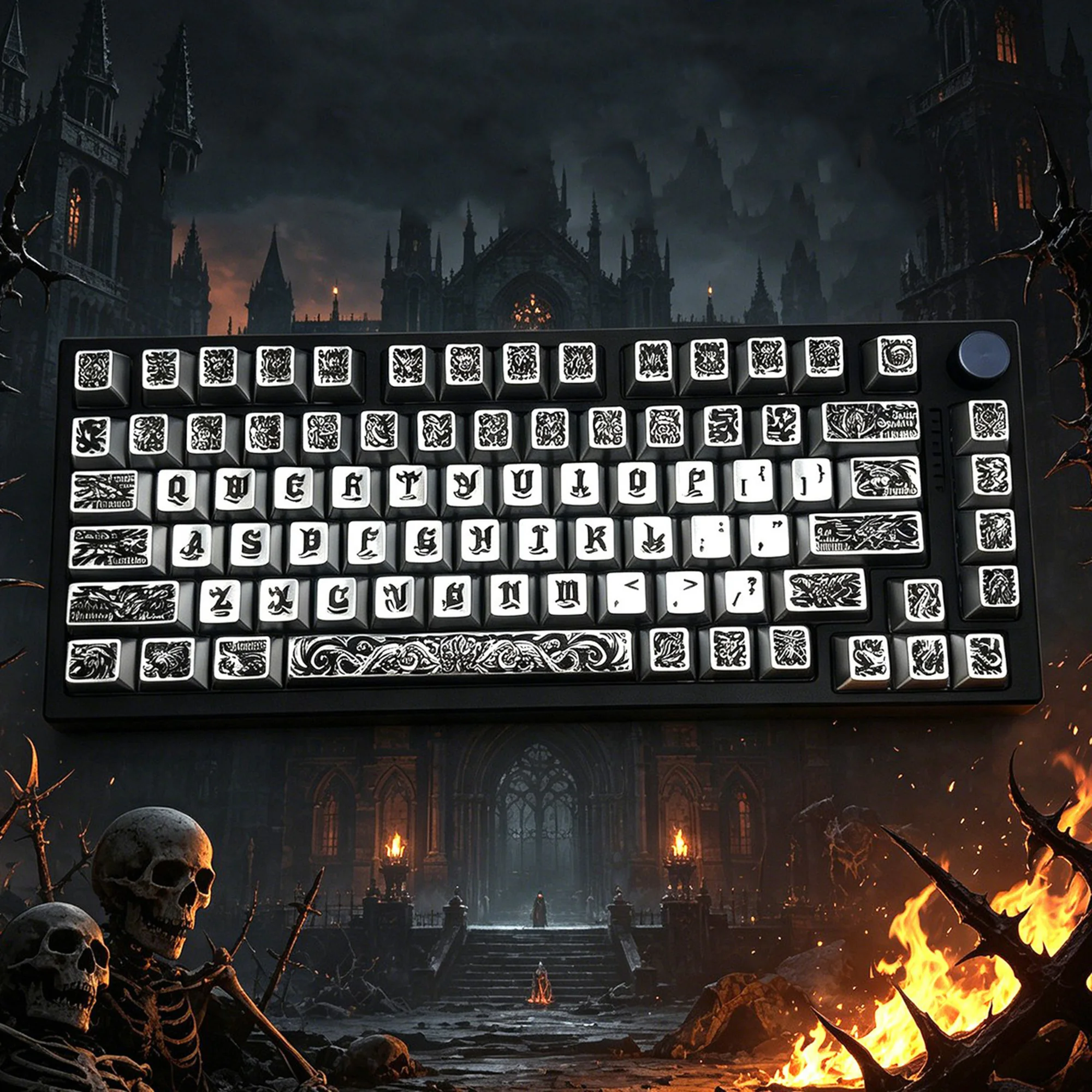 126 Keys Metallic Paint Ancient Gods Theme Cherry Profile UV Print Keycaps for 61/75/87/96/100/104/108 MX Mechanical Keyboard