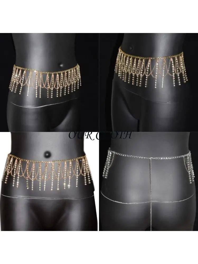 Sparkling Rhinestones Waist Chain Belly Chain Body Jewelry For Beach Event Outfit Dance Performances Party Waist Decors Y1AC
