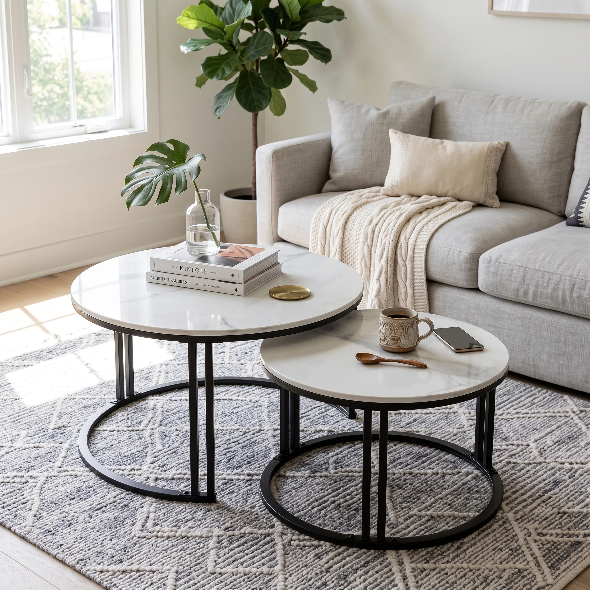 Modern Nesting Coffee Table Set of 2, 27.5
