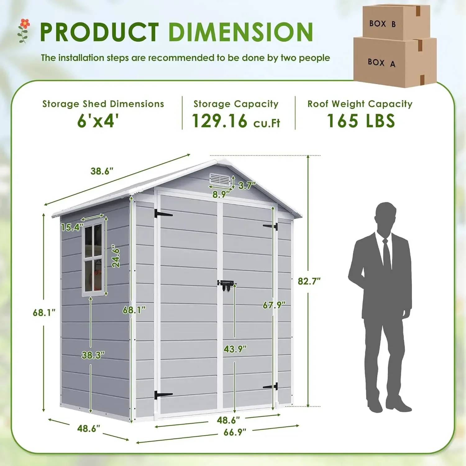 JUMMICO Cobertizo de almacenamiento para exteriores, resina de 6 x 4 pies con puerta bloqueable para suelo, herramienta de jardín de plástico, cobertizos exteriores, Patio, patio, patio trasero, césped, EE. UU.