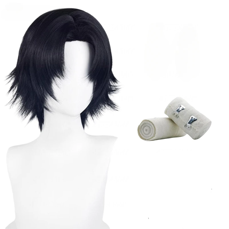 Amine Chrollo Lucilfer Cosplay Perucas, Perucas de Halloween, Peruca Preta, Cabelo Sintético Resistente ao Calor, 30cm