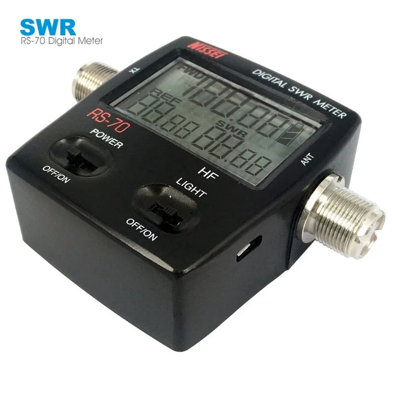 NISSEI RS-70 Digital SWR Power Counter LED Backlight Shortwave Standing Wave Ratio Table HF 1.6-6.0 MHz 200W for Walkie Talkie