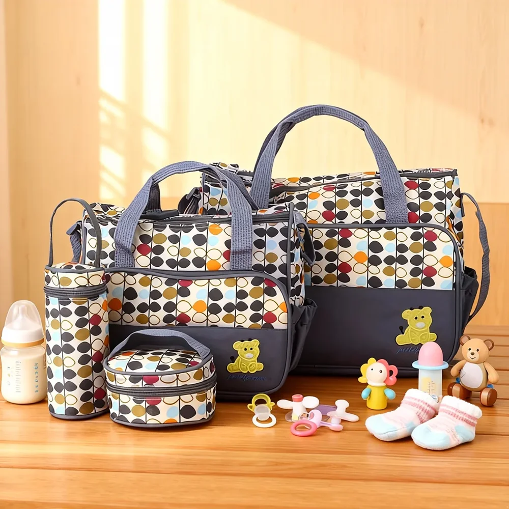 

Fashionable Mummy Bag Five Piece Set Multifunctional Large Capacity Diaper Bag Portable One Shoulder Oblique Straddle Mummy Bag