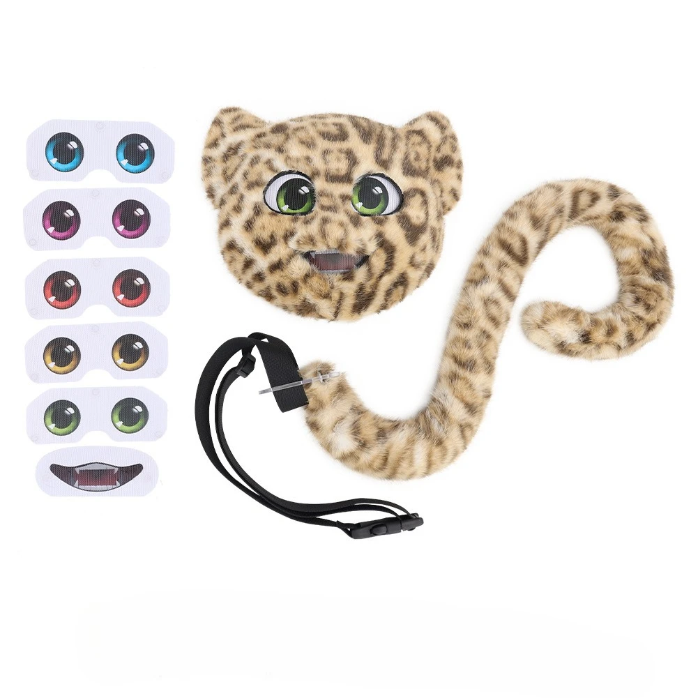 Halloween Simulation Leopard Print Mask Cos Leopard Plush Tail Full Face Mask Leopard Cat Stage Performance Props