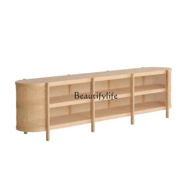 

Nordic Rattan Solid Wood TV Cabinet Small Apartment Homestay Hotel Rattan Cabinet