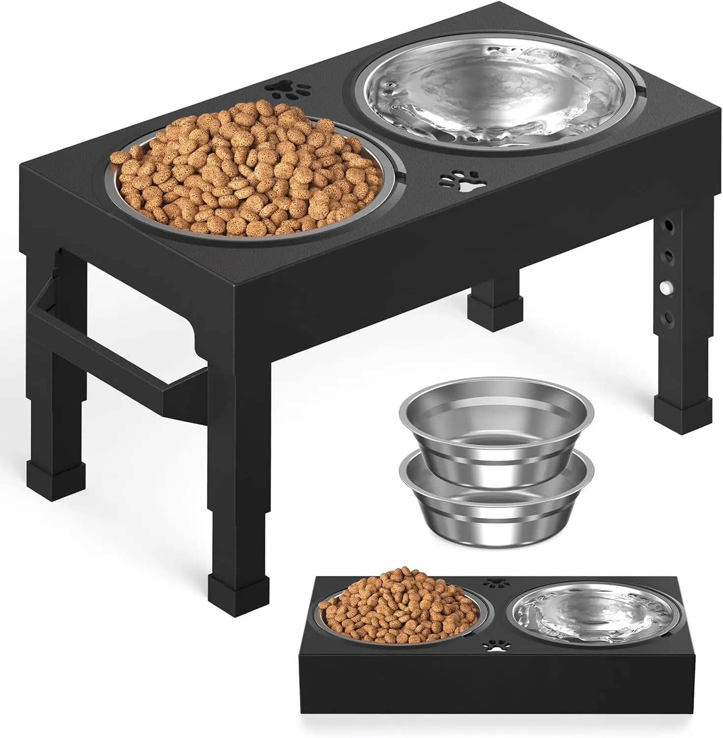 

Adjustable Raised Dog Bowls Stand with 2 Stainless Steel Bowls, Large Breed, Ergonomic Design, Anti-Slip