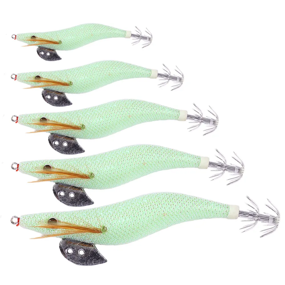 NEW UP 1PCS Fishing Lure Luminous Squid Jigs White Glow Wood Shrimp with Octopus Squid Jig Hooks Cuttlefish