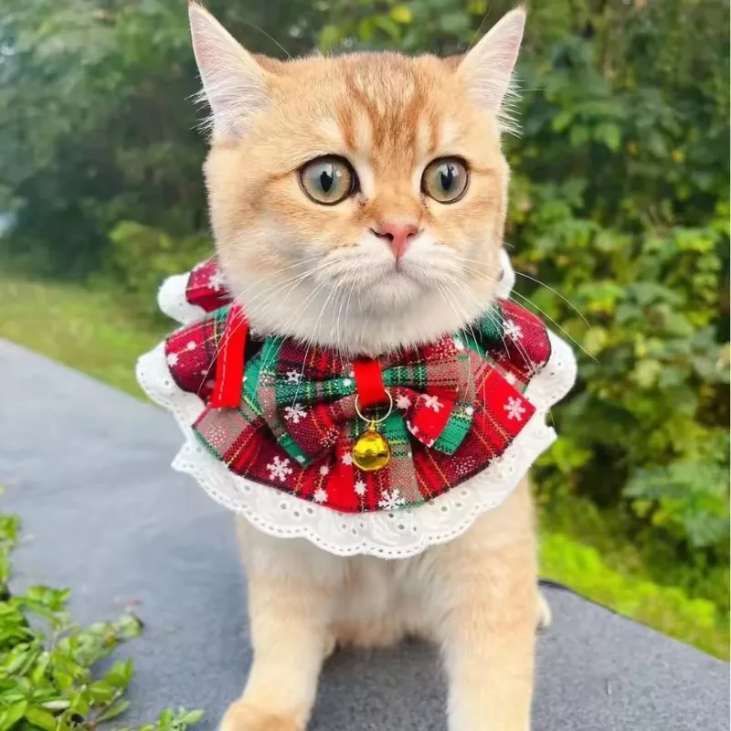 

New Christmas Cat Collar with Bells Dog Accessories for Small Dogs Washable Scarf Bandana Collar Bibs