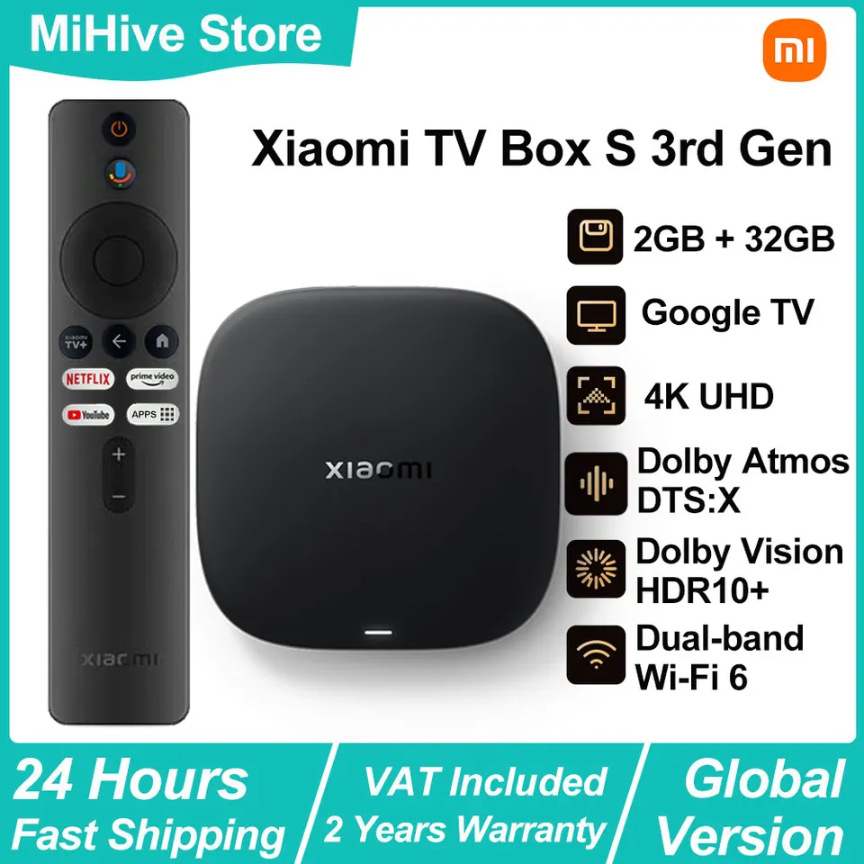 Xiaomi TV Box S 3ra Gen, Google TV 4K UHD Reproductor Multimedia, Dolby Vision HDR10+ Smart Android TV Box, WIFI 6 Asistente de Google Set-Top Box