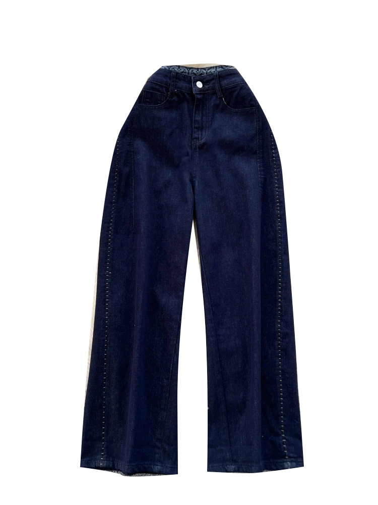 Koreanische Sle Hohe Taille Breite Bein Jeans frauen Herbst Winter Abnehmen Neun Punkt Hosen hine Stickerei Dekorative Nähte