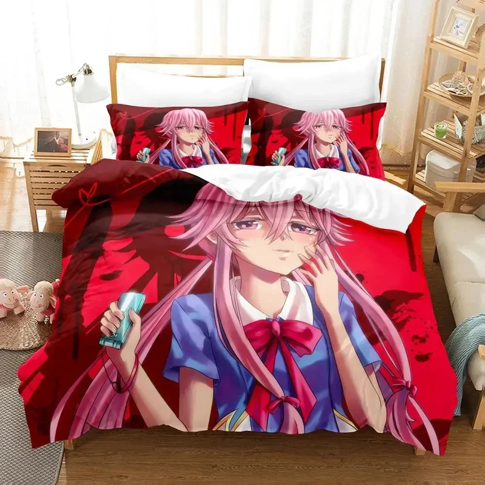 Fashion Anime Future Diary Yuno Gasai Bedding Set Boys Girls Twin Queen Size Duvet Cover Pillowcase Bed Kids Adult Home Textiles