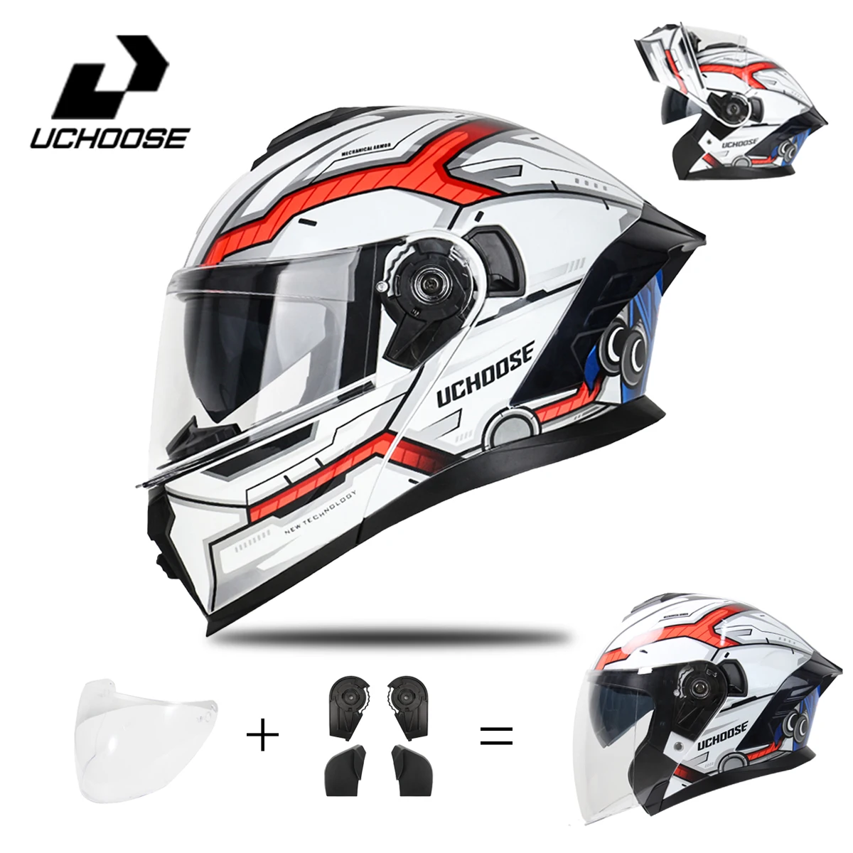 

Uchoose 815 Full Face Motorcycle Helmet DOT Approved Crash Protective Gear for Men And Women with Flip up And Double Sun Visor