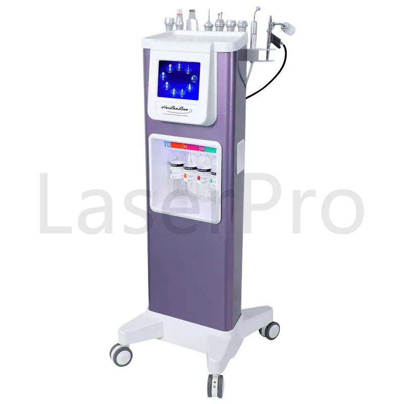 ใหม่ล่าสุดแนวตั้ง 9 in 1 Hydra Beauty อุปกรณ์บํารุงผิวหน้าอัลตราโซนิกความถี่ R ทําความสะอาดออกซิเจน Jet Peel Beauty Machine