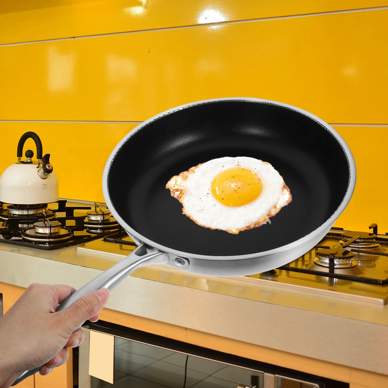 

Stainless Steel Honeycomb Frying Pan Nonstick Egg Skillet Lightweight Flat Bottom Breakfast Cookware For Gas Electric