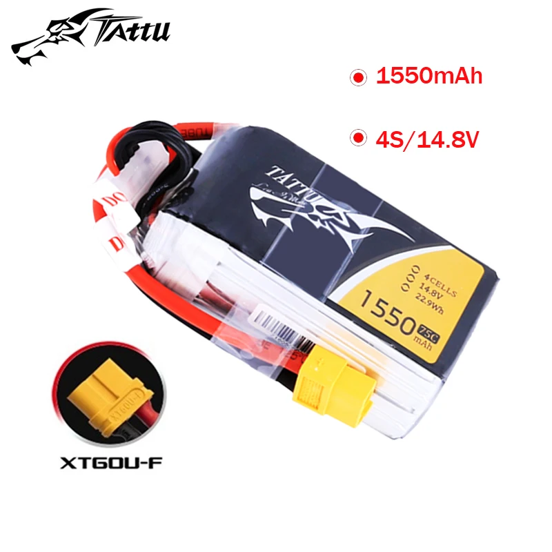 

TATTU 14.8V 1550mAh 75C LiPo Battery With XT60 Plug For RC Helicopter Quadcopter FPV Racing Drone Parts 4S Drones Battery