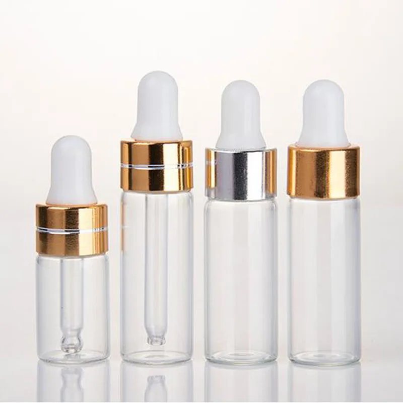 10 X 1/2/3/5 ML Clear Glass Dropper Bottles With Pipettes Refillable Empty Essential Oil Bottles Mini Eye Drop Sample Perfume