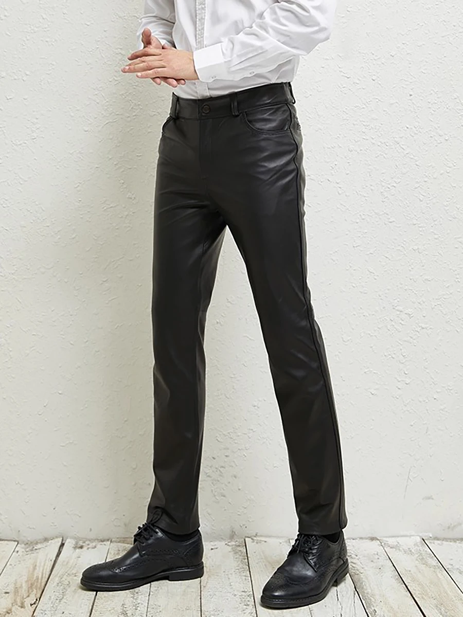 

Mauroicardi Autumn Long BlackFitted Pu Leather Pencil Pants Men High Waist Elegant Chic Stylish Luxury Designer Clothes 2025