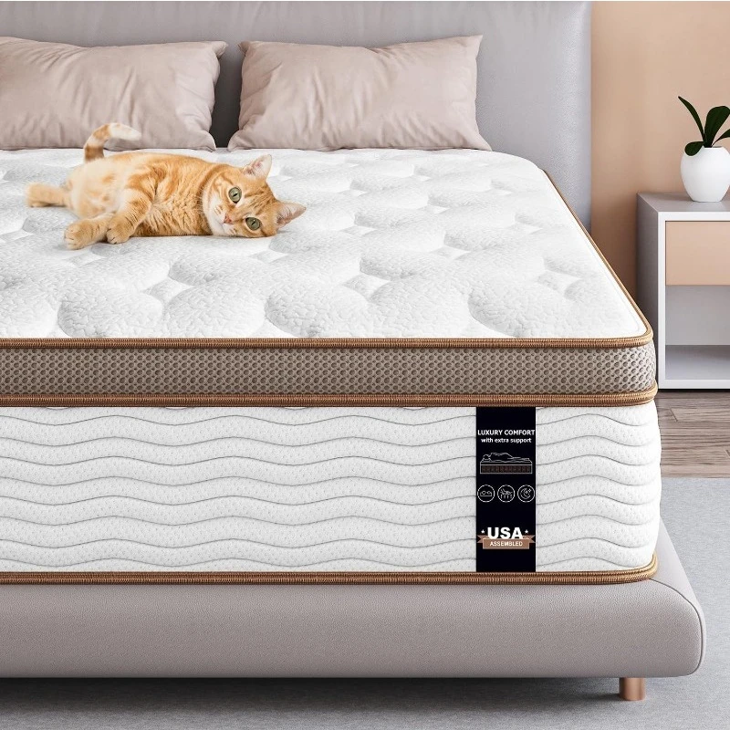 

Mattress - 14 Inch Hybrid Mattress Medium Feel - Individually Wrapped Coils for Pressure Relief & Motion Isolation