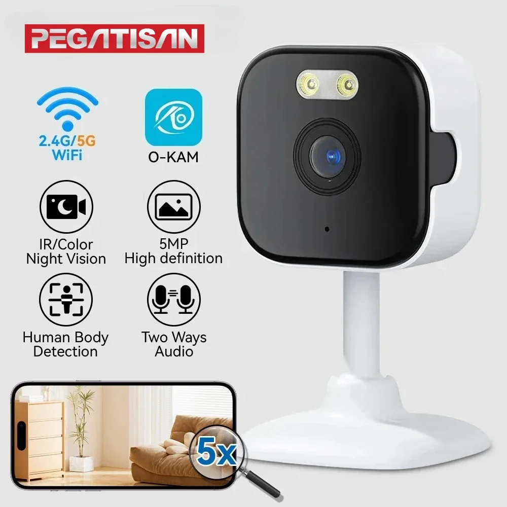 5MP HD Wifi Security Camera Mini Indoor Home Surveillance Camera Night Vision Two Ways Audio Human Detection O-KAM APP 5G IP CAM