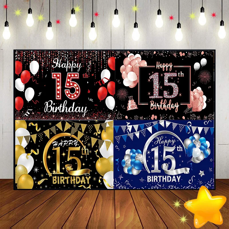 Happy 15th Birthday Princess Background Photography Backdrops Prince Baby Room Decoration Banner Game Machine Girl Boy or Red