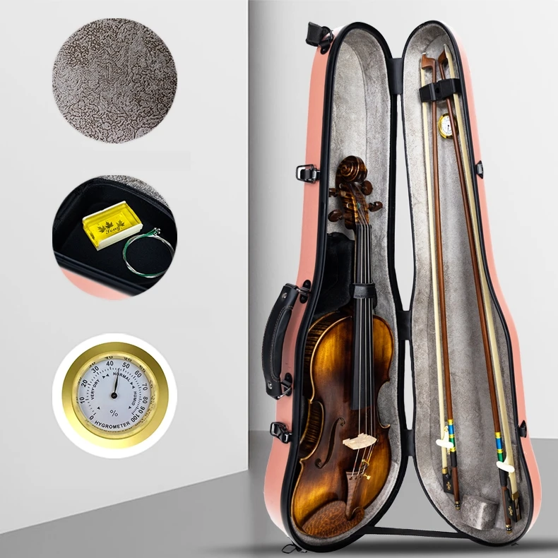 Carbon Fiber 4/4 Violin Case Hard Case Carry Violin bag Fiddler box violin backpack Triangle Case with Hygrometer