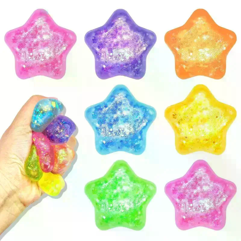 Glitter Star Maltose Squishy Toys Slow Rebound Funny Stretch Mini Stress Ball Squeeze Toys Stress Relief Decompression Toys