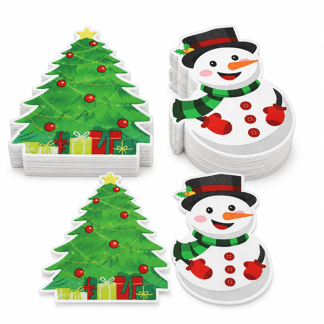 Cute 24PCS Christmas Tree Snowman Paper Napkins Set Holiday Party Xmas Dinner Table Decoration Family Gathering Dessert Supplies