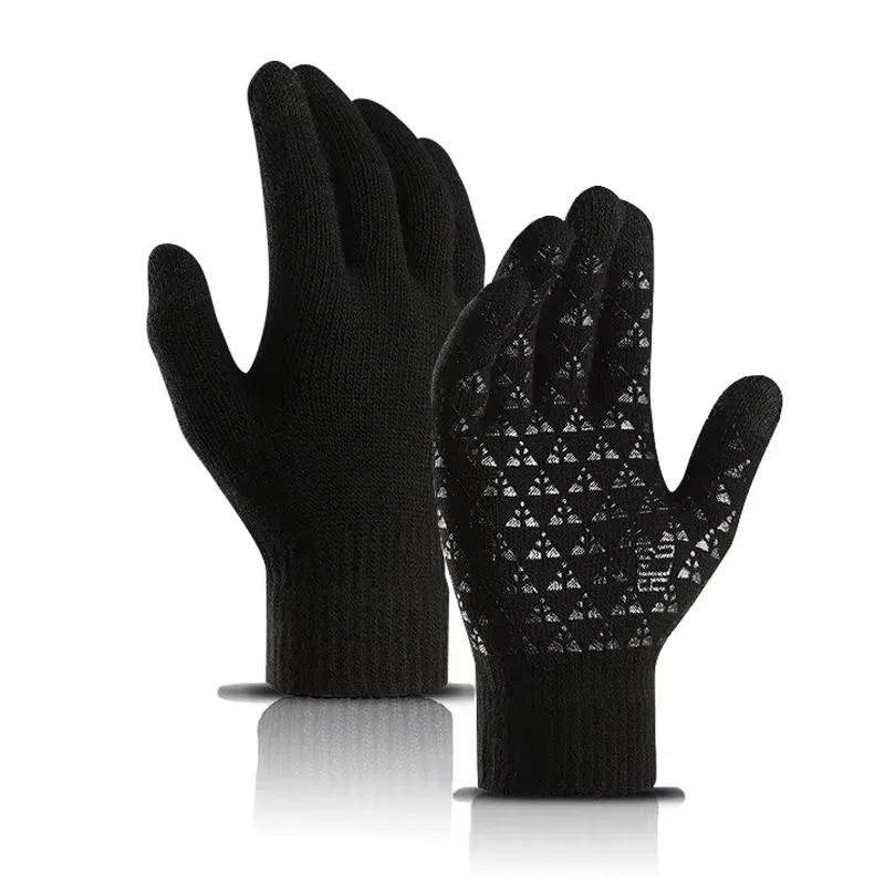 Winter Men Knitted Gloves Touchscreen Non-slip Silicone Thermal Fleece Lined Warm Driving Cycling Outdoor Sports Mittens