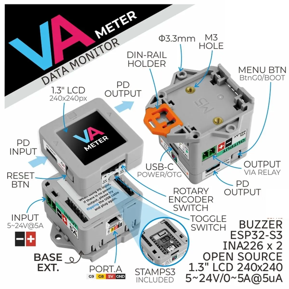 A86G NEW VA Meter Programmable High Accuracy Power Meter Voltage and Current Measurement Module for DC Power Analysis