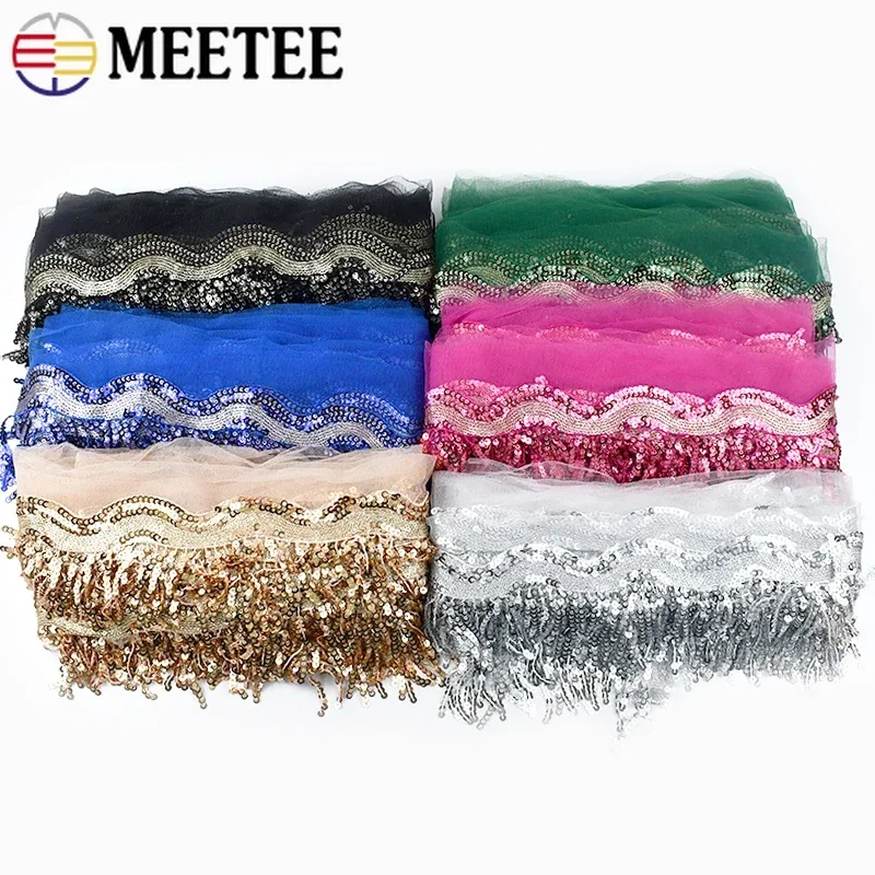 2/5/10Yards 8cm Sequin Tassel Fringe Lace Trim Ribbon Mesh Laces Wedding Performance Dress Decor Tassels DIY Sewing Accessories