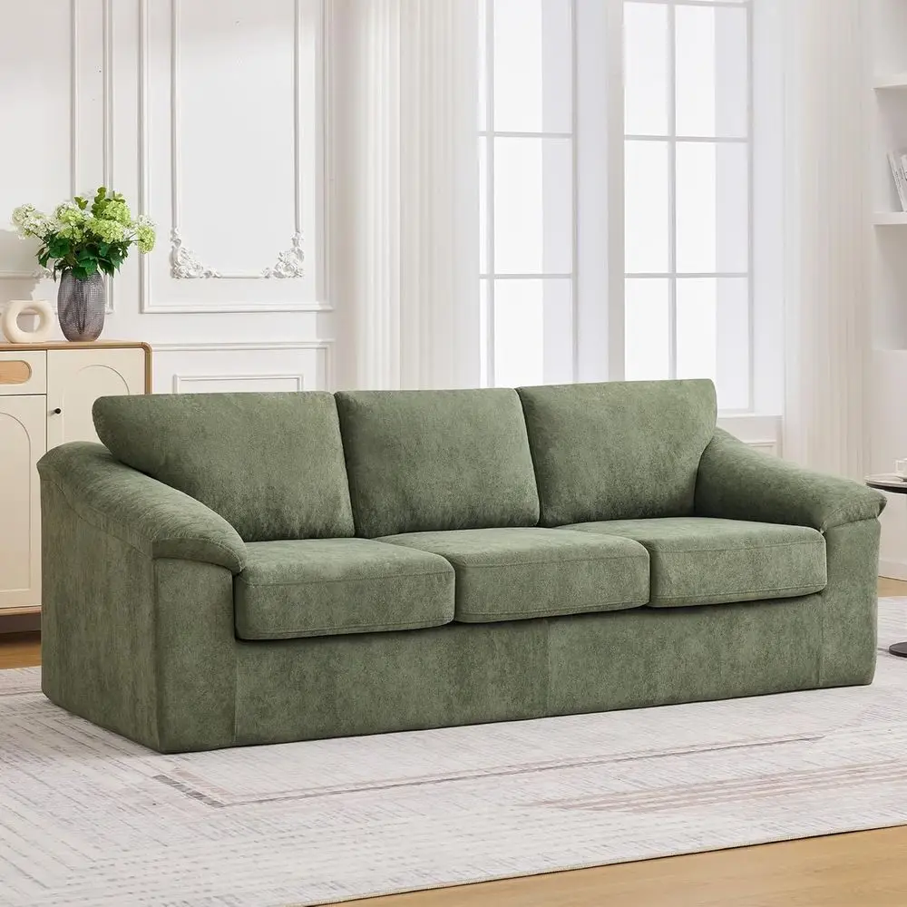 

89 Modern 3-Seat Cloud Sofa, Deep Seated, Thick Cushion, Comfortable Upholstered Couch for Living Room, Bedroom, Apartment, Gree