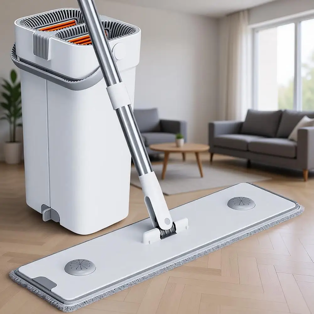 

Большой набор для уборки: швабра и ведро, регулируемая ручка (до 74 дюймов), 6 моющихся насадок из микрофибры (15,74 дюйма)