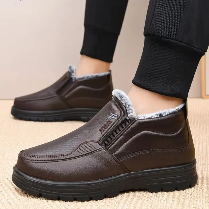 2026 Winter Neue Lederstiefel Wasserdicht Rutschfest Schneestiefel Herren Baumwollschuhe Wärmeisolierend Verdickte Baumwoll-Kurzstiefel