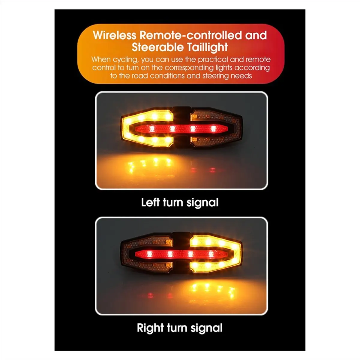 ABMO Bicycle Remote Control Taillight, Turn Signal with Horn, USB Rechargeable Taillight, Night Riding Warning Light Silver