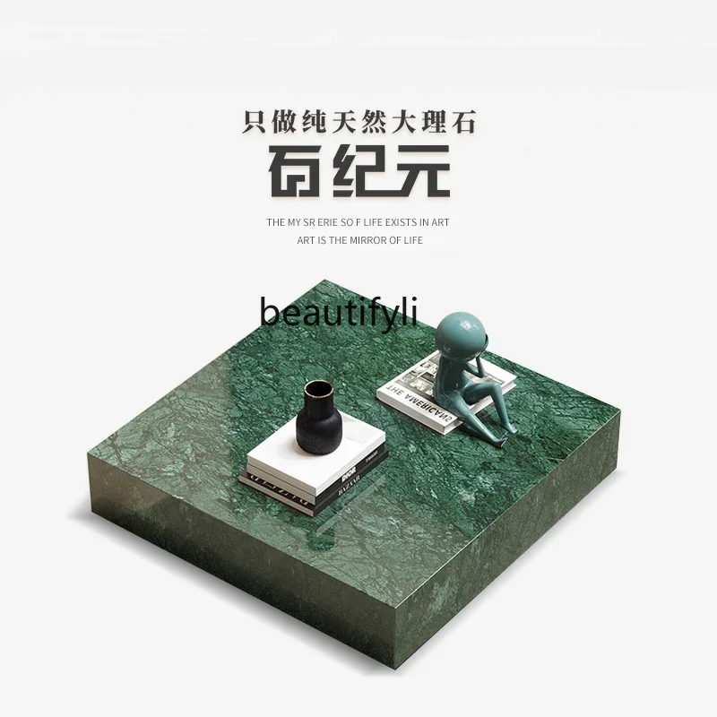 

A16 2025 new green natural marble coffee table square, small apartment living room