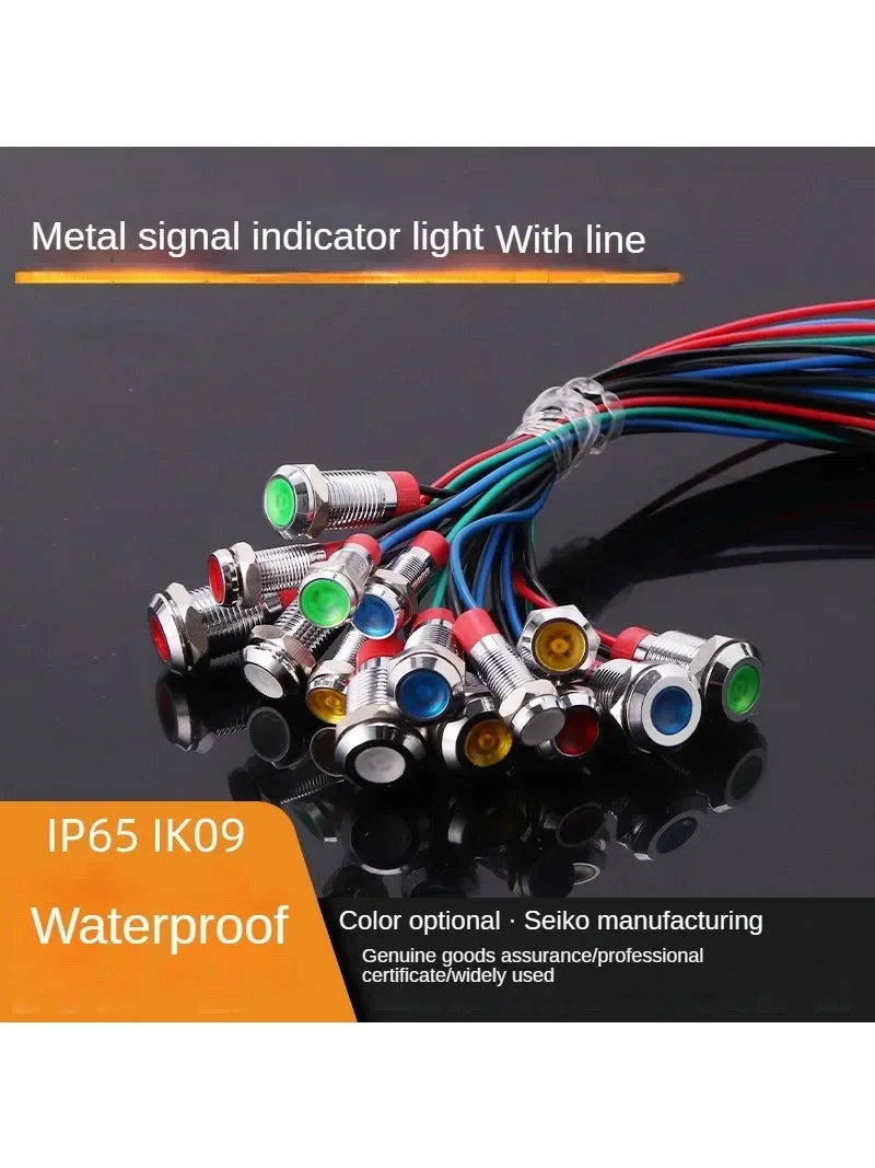 

6mm 8mm 10mm 12mm LED Metal Indicator light waterproof Signal lamp with wire 12V 24V red green