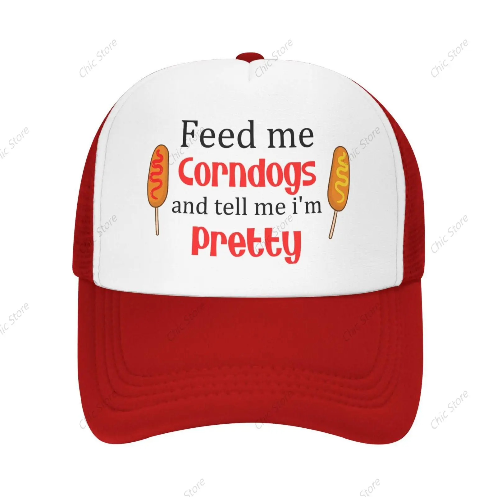 Women's and Men's Baseball Hats Adjustable Feed Me Corndogs and Tell Me I'm Pretty Breathable Mesh Trucker Cap Dad Hat