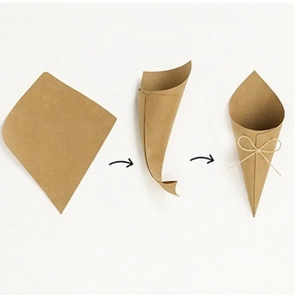 50Pcs Kraft Paper Flower Tubes Confetti Holders Self-Stick Cone Shaped Decor for Weddings Events Rose Petals Tossing Party