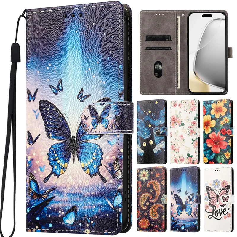 Чехол-кошелек Redmi Note15 Pro+ для Xiaomi Redmi Note 15 14 13 12 11 Pro Plus 12s 11s 4G 5G, кожаный чехол с цветком гибискуса