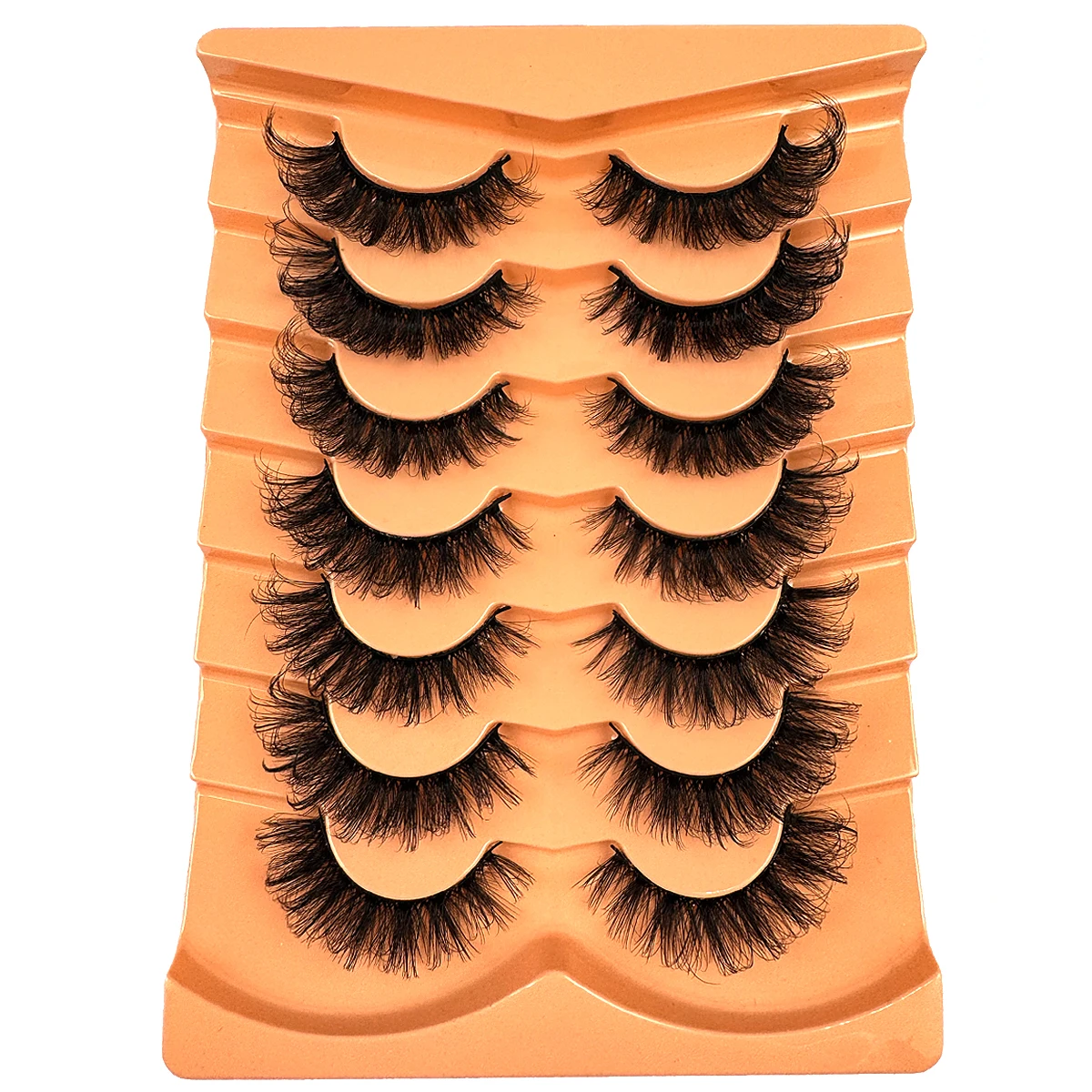 7 Pairs of Natural Artificial Mink False Eyelashes with Thick and Fluffy Russian Curls DD Curve Vacation Eyelashes Dramatic