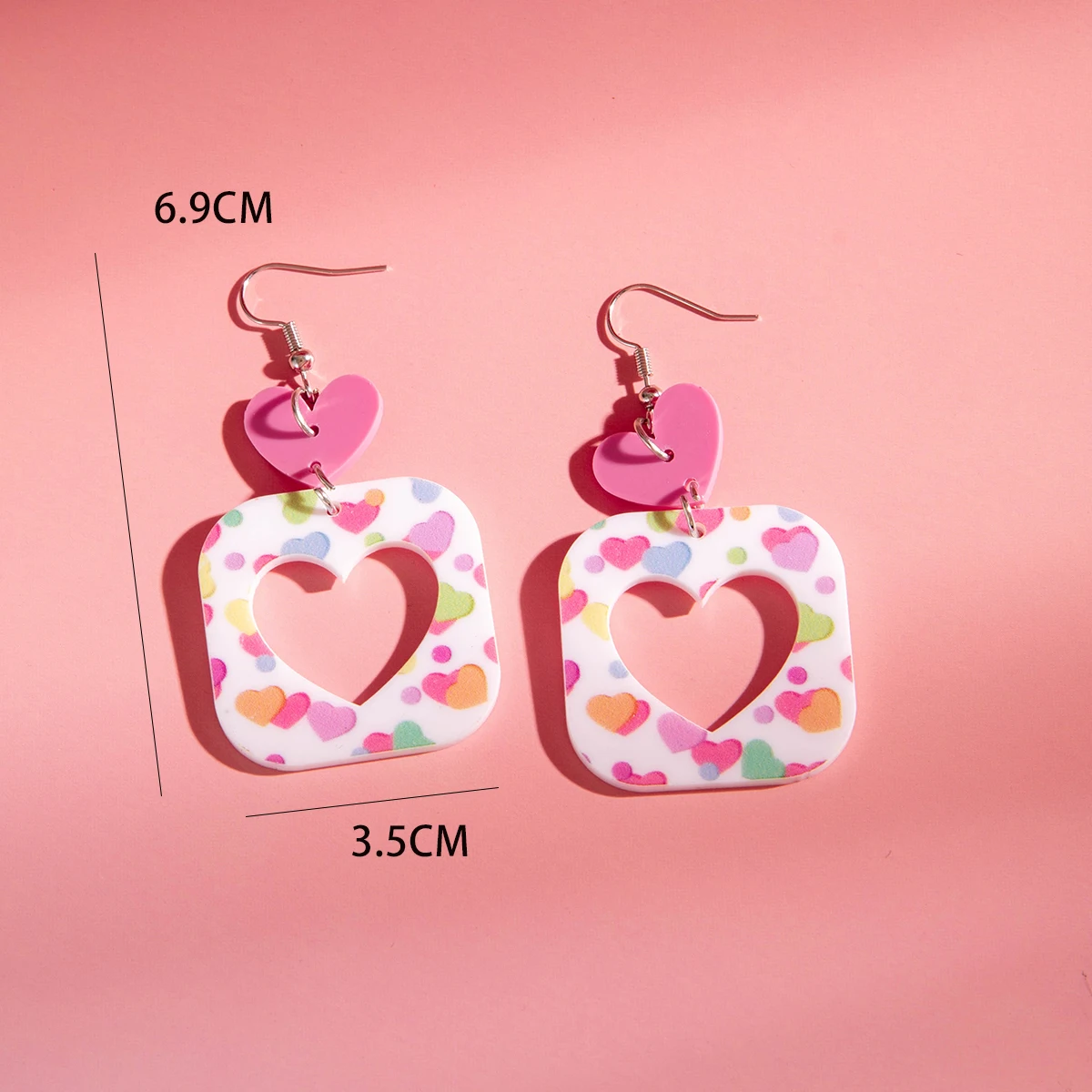 Tocona Valentine’s Day Hollow Love Heart Pendant Earrings for Women Resin Fashion Geometry Square Earrings Jewelry Accessories