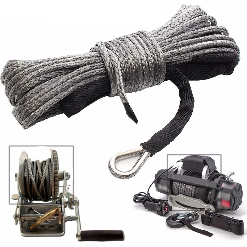 Newsynthetic Winch Rope, 15M 7700 Lbs Winch Line Cable Rope With Protective Sleeve Maintenance String For ATV UTV Off-Road