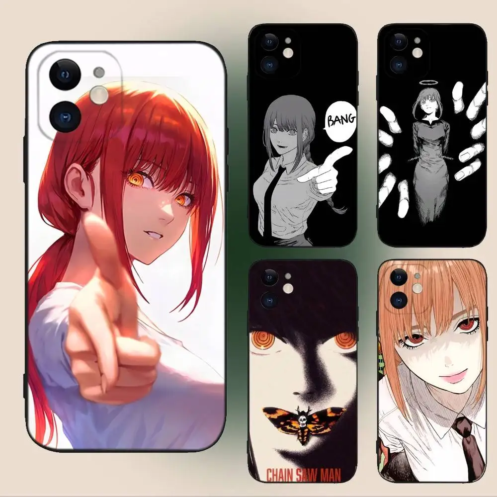 

C-Chainsaw Man Makima Phone Case For iPhone 16,15,14,13,12,11,Plus,Pro Max,XS,X,XR,SE,Mini,8,7 Soft Silicone Black Cover
