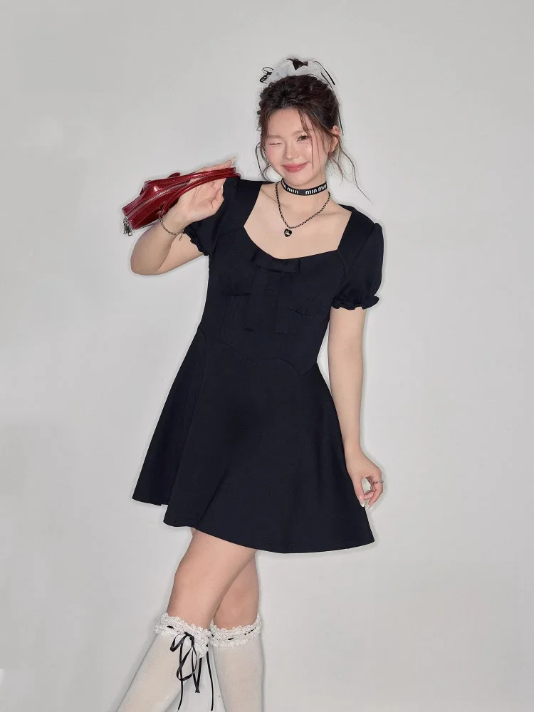 

Bla Утягивающая женская юбка трапециевидной формы большого размера с бантом и квадратным воротником ort Sve с высокой талией для поездок на работу, корейская ...