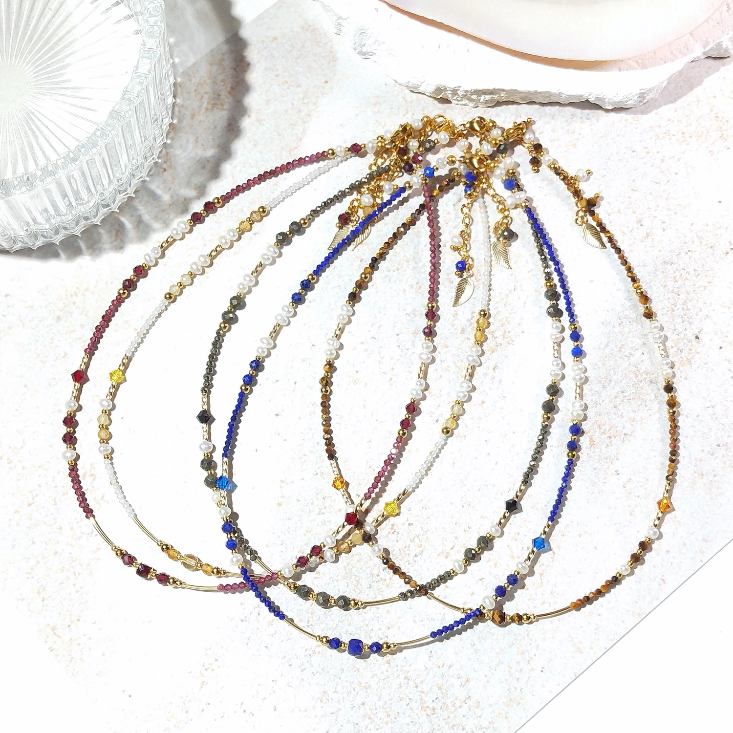 

Lii Ji Multi Stone Natural Stone 2mm 14K Gold Filled Stainless Steel Choker Necklace For Women Girls Gift 38+3cm